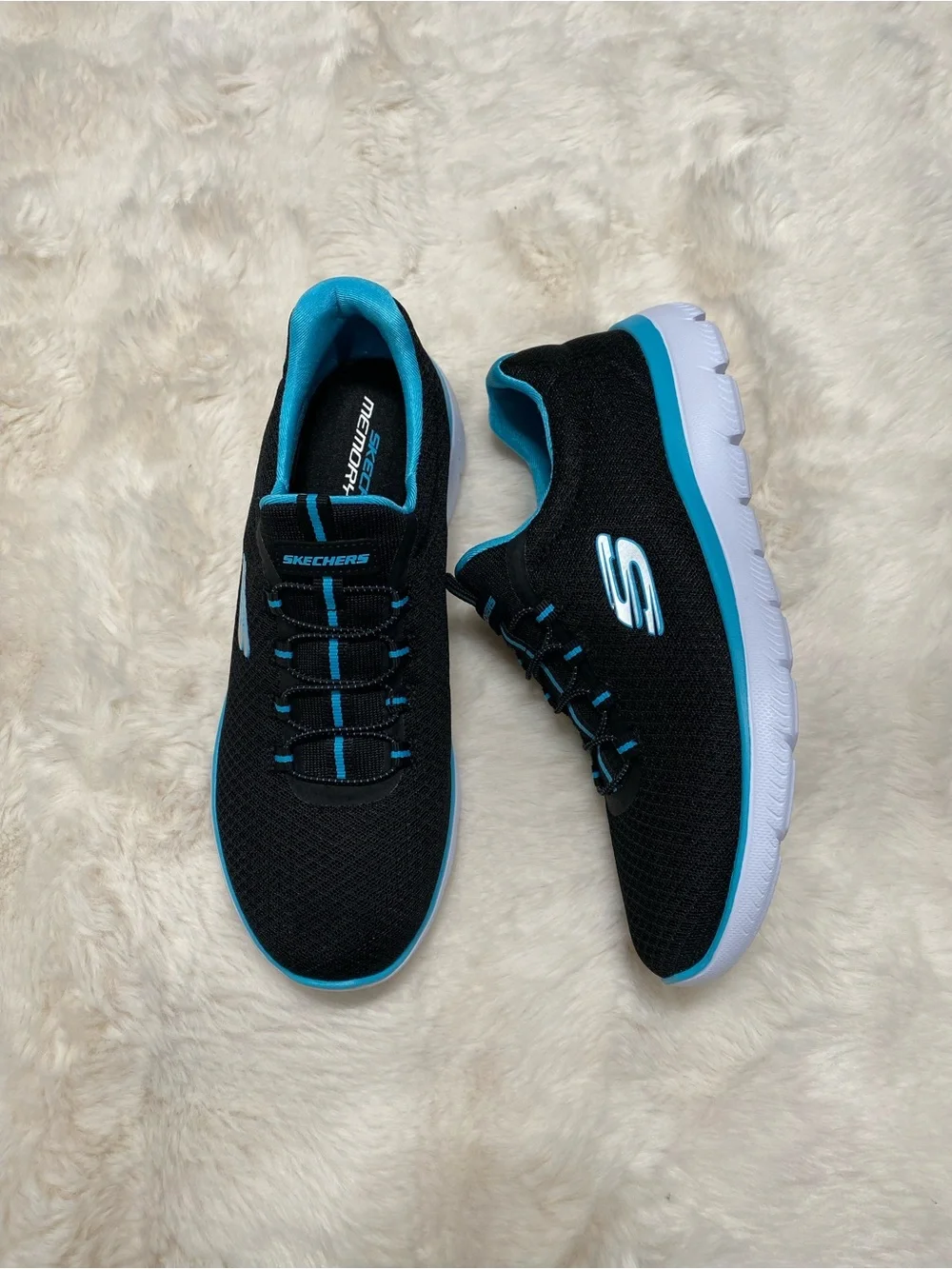 Skechers Women's Black & Teal Athletic Slip-On Sneakers